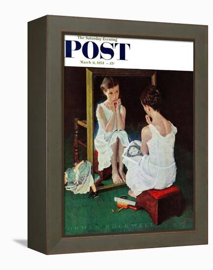 "Girl at the Mirror" Saturday Evening Post Cover, March 6,1954-Norman Rockwell-Framed Premier Image Canvas