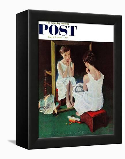 "Girl at the Mirror" Saturday Evening Post Cover, March 6,1954-Norman Rockwell-Framed Premier Image Canvas