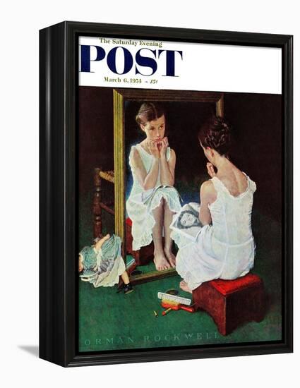 "Girl at the Mirror" Saturday Evening Post Cover, March 6,1954-Norman Rockwell-Framed Premier Image Canvas