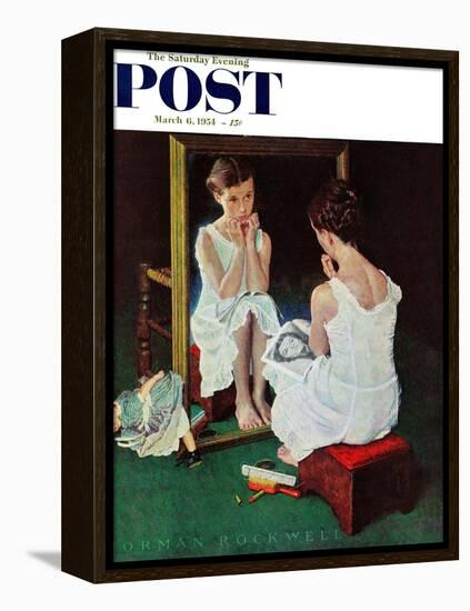 "Girl at the Mirror" Saturday Evening Post Cover, March 6,1954-Norman Rockwell-Framed Premier Image Canvas