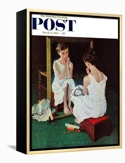 "Girl at the Mirror" Saturday Evening Post Cover, March 6,1954-Norman Rockwell-Framed Premier Image Canvas