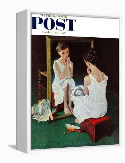 "Girl at the Mirror" Saturday Evening Post Cover, March 6,1954-Norman Rockwell-Framed Premier Image Canvas