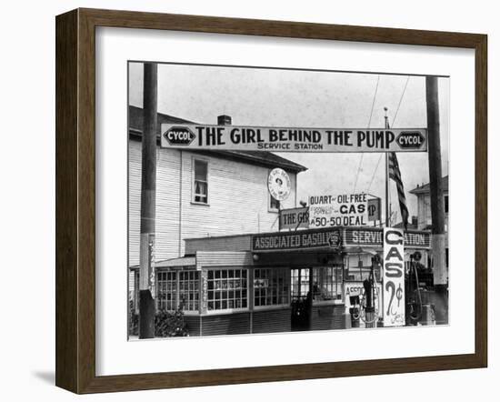 Girl Behind the Pump Gas Station Run Entirely by Female Owners-Emil Otto Hoppé-Framed Photographic Print