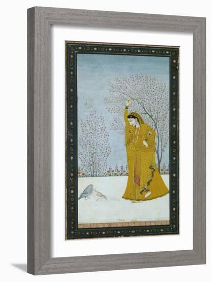 Girl Beneath a Tree Gazing at a Pair of Pigeons-null-Framed Giclee Print