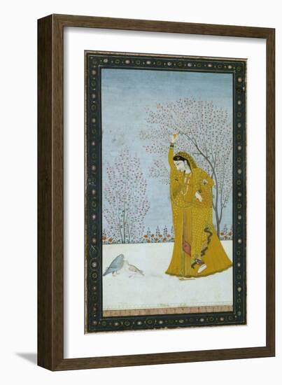 Girl Beneath a Tree Gazing at a Pair of Pigeons-null-Framed Giclee Print