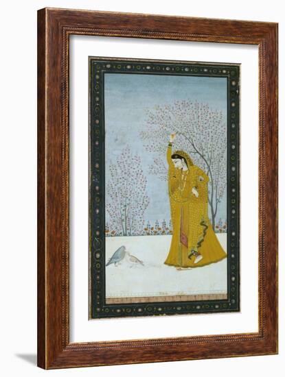 Girl Beneath a Tree Gazing at a Pair of Pigeons-null-Framed Giclee Print