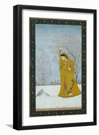 Girl Beneath a Tree Gazing at a Pair of Pigeons-null-Framed Giclee Print