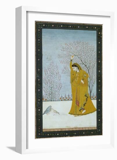 Girl Beneath a Tree Gazing at a Pair of Pigeons-null-Framed Giclee Print