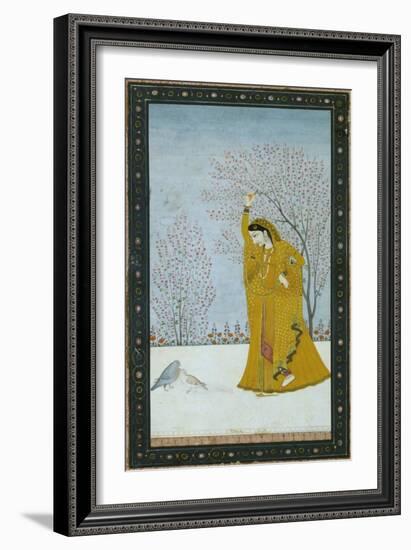 Girl Beneath a Tree Gazing at a Pair of Pigeons-null-Framed Giclee Print