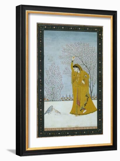 Girl Beneath a Tree Gazing at a Pair of Pigeons-null-Framed Giclee Print