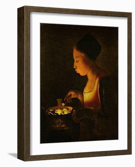 Girl Blowing on a Brazier, circa 1645-Georges de La Tour-Framed Giclee Print