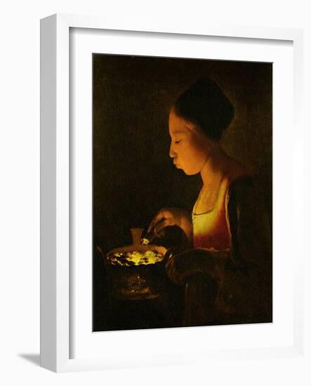 Girl Blowing on a Brazier, circa 1645-Georges de La Tour-Framed Giclee Print