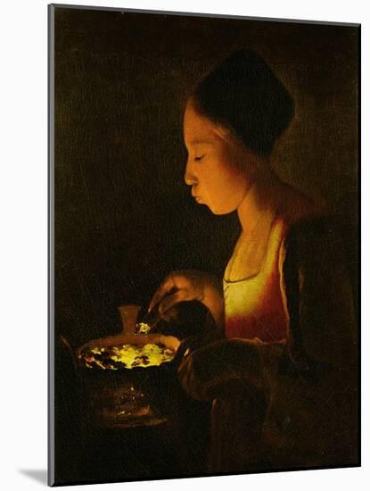 Girl Blowing on a Brazier, circa 1645-Georges de La Tour-Mounted Giclee Print