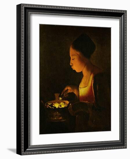 Girl Blowing on a Brazier, circa 1645-Georges de La Tour-Framed Giclee Print