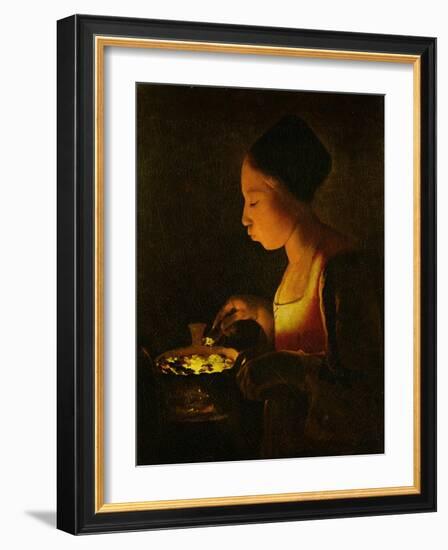 Girl Blowing on a Brazier, circa 1645-Georges de La Tour-Framed Giclee Print