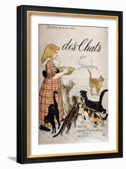 Girl Bringing a Milk Bowl to Cats - Cover “” Cats” by Steinlen, N.D. 19Th.-Theophile Alexandre Steinlen-Framed Giclee Print