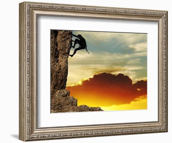 Girl Climbing On The Rock On Sunset Background-Andrushko Galyna-Framed Premium Giclee Print