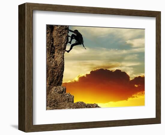 Girl Climbing On The Rock On Sunset Background-Andrushko Galyna-Framed Premium Giclee Print