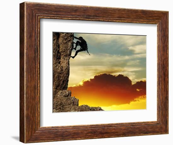 Girl Climbing On The Rock On Sunset Background-Andrushko Galyna-Framed Premium Giclee Print