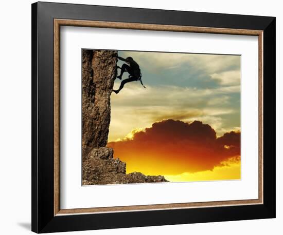 Girl Climbing On The Rock On Sunset Background-Andrushko Galyna-Framed Premium Giclee Print