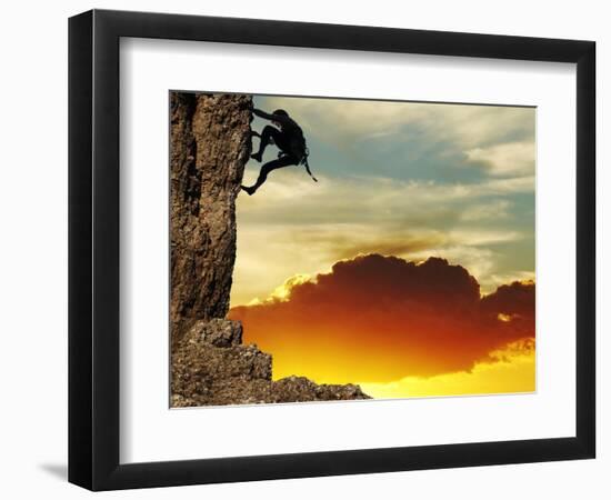 Girl Climbing On The Rock On Sunset Background-Andrushko Galyna-Framed Premium Giclee Print