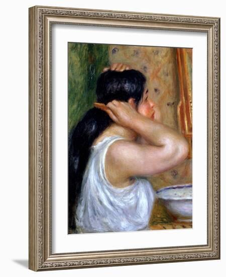 Girl Combing Her Hair, 1907-8-Pierre-Auguste Renoir-Framed Giclee Print