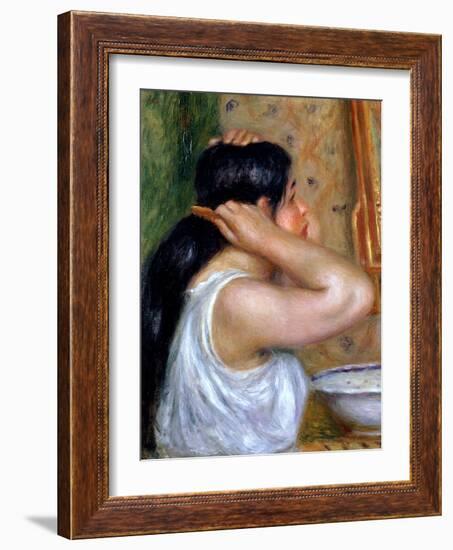 Girl Combing Her Hair, 1907-8-Pierre-Auguste Renoir-Framed Giclee Print