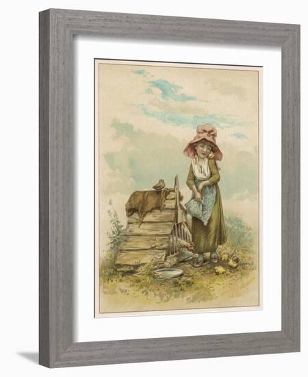 Girl Counts Chickens-M Ellen Edwards-Framed Art Print