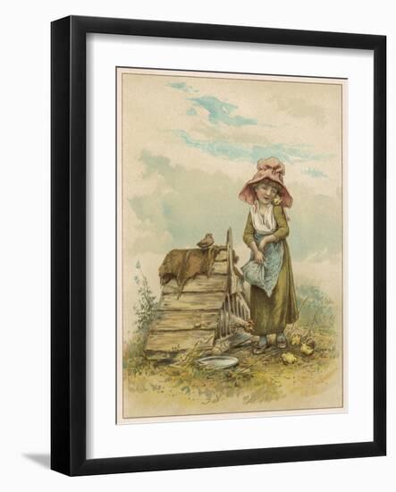 Girl Counts Chickens-M Ellen Edwards-Framed Art Print