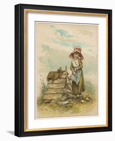 Girl Counts Chickens-M Ellen Edwards-Framed Art Print