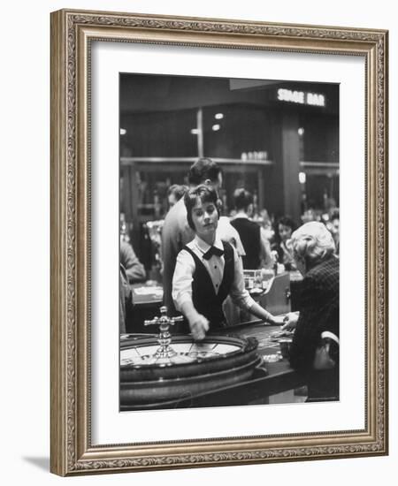 Girl Croupier at Harrah's Club-Nat Farbman-Framed Photographic Print