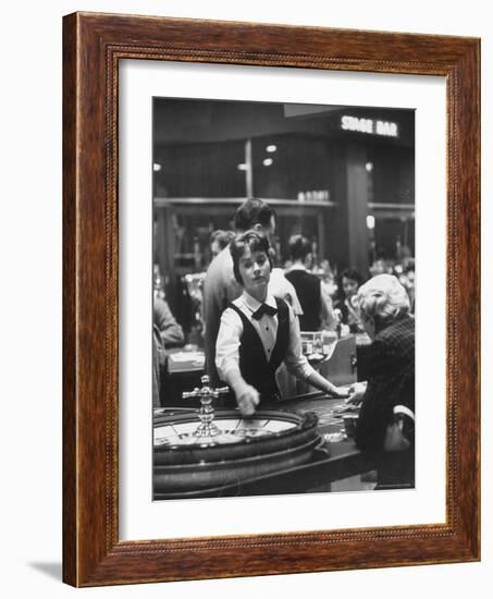 Girl Croupier at Harrah's Club-Nat Farbman-Framed Photographic Print