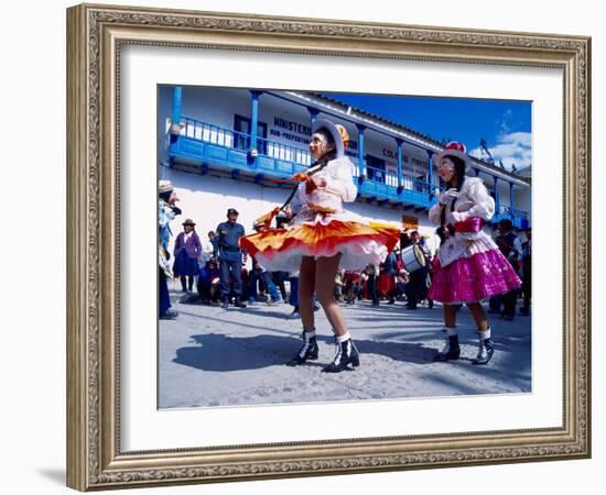 Girl Dancers in Costumes and Masks During Festival Parade, Chinceros, Peru-Jim Zuckerman-Framed Photographic Print