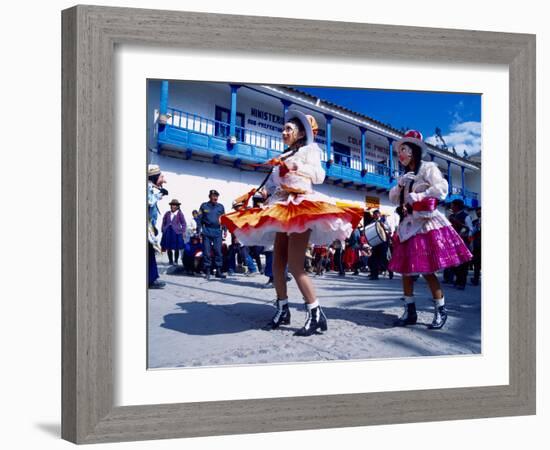 Girl Dancers in Costumes and Masks During Festival Parade, Chinceros, Peru-Jim Zuckerman-Framed Photographic Print