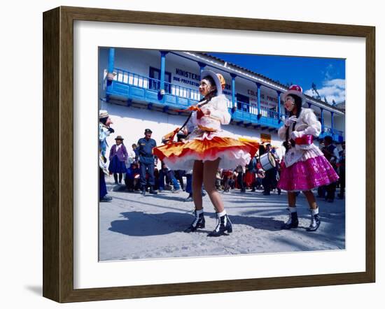 Girl Dancers in Costumes and Masks During Festival Parade, Chinceros, Peru-Jim Zuckerman-Framed Photographic Print