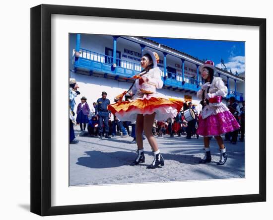 Girl Dancers in Costumes and Masks During Festival Parade, Chinceros, Peru-Jim Zuckerman-Framed Photographic Print