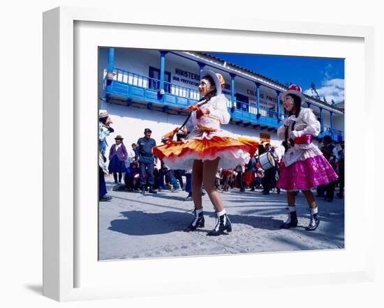 Girl Dancers in Costumes and Masks During Festival Parade, Chinceros, Peru-Jim Zuckerman-Framed Photographic Print