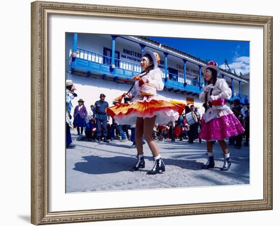 Girl Dancers in Costumes and Masks During Festival Parade, Chinceros, Peru-Jim Zuckerman-Framed Photographic Print