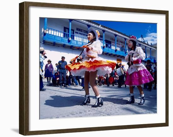 Girl Dancers in Costumes and Masks During Festival Parade, Chinceros, Peru-Jim Zuckerman-Framed Photographic Print