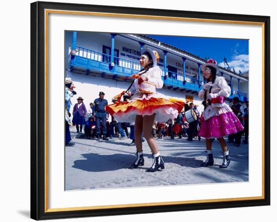 Girl Dancers in Costumes and Masks During Festival Parade, Chinceros, Peru-Jim Zuckerman-Framed Photographic Print