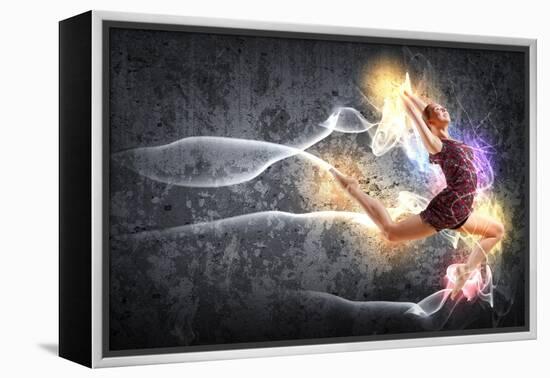 Girl Dancing In A Color Dress With A Gray Background. Collage-Sergey Nivens-Framed Stretched Canvas