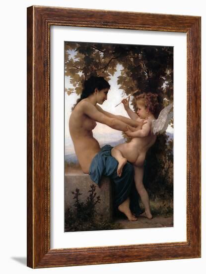 Girl Defending Herself Against Love-William Adolphe Bouguereau-Framed Art Print