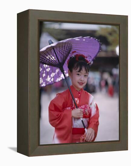 Girl Dressed in Kimono, Shichi-Go-San Festival (Festival for Three, Five, Seven Year Old Children)-null-Framed Premier Image Canvas