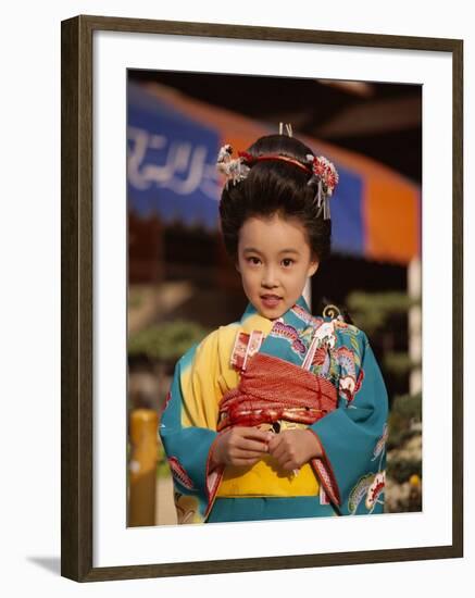 Girl Dressed in Kimono, Shichi-Go-San Festival (Festival for Three, Five, Seven Year Old Children)-null-Framed Photographic Print