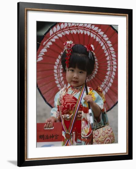 Girl Dressed in Kimono, Shichi-Go-San Festival (Festival for Three, Five, Seven Year Old Children)-null-Framed Photographic Print