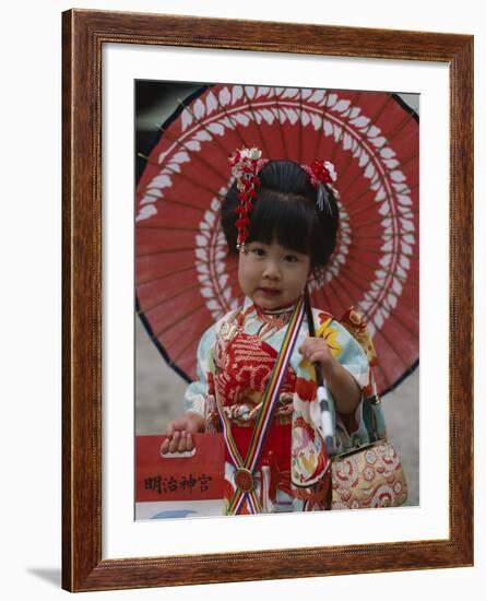 Girl Dressed in Kimono, Shichi-Go-San Festival (Festival for Three, Five, Seven Year Old Children)-null-Framed Photographic Print