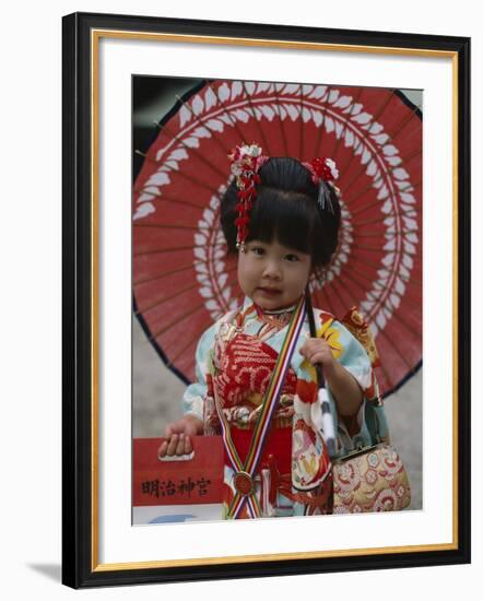 Girl Dressed in Kimono, Shichi-Go-San Festival (Festival for Three, Five, Seven Year Old Children)-null-Framed Photographic Print