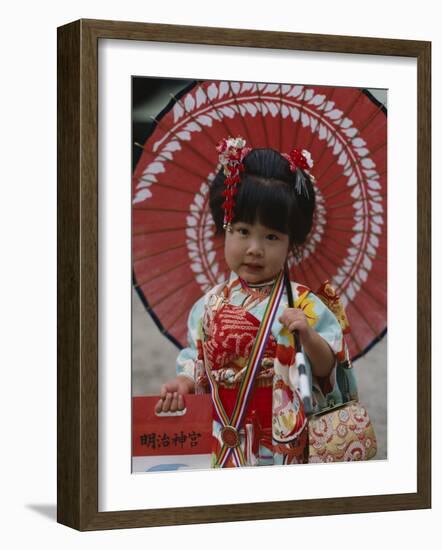 Girl Dressed in Kimono, Shichi-Go-San Festival (Festival for Three, Five, Seven Year Old Children)-null-Framed Photographic Print