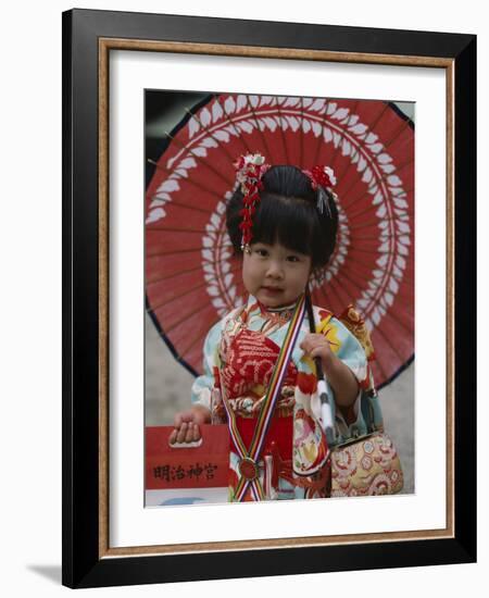 Girl Dressed in Kimono, Shichi-Go-San Festival (Festival for Three, Five, Seven Year Old Children)-null-Framed Photographic Print