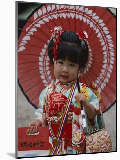 Girl Dressed in Kimono, Shichi-Go-San Festival (Festival for Three, Five, Seven Year Old Children)-null-Mounted Photographic Print